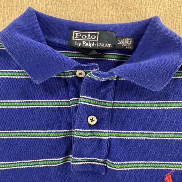 Polo Ralph Lauren Mens Striped Polo Shirt Classic Fit‎ Blue Green Casual Career - Picture 2 of 9